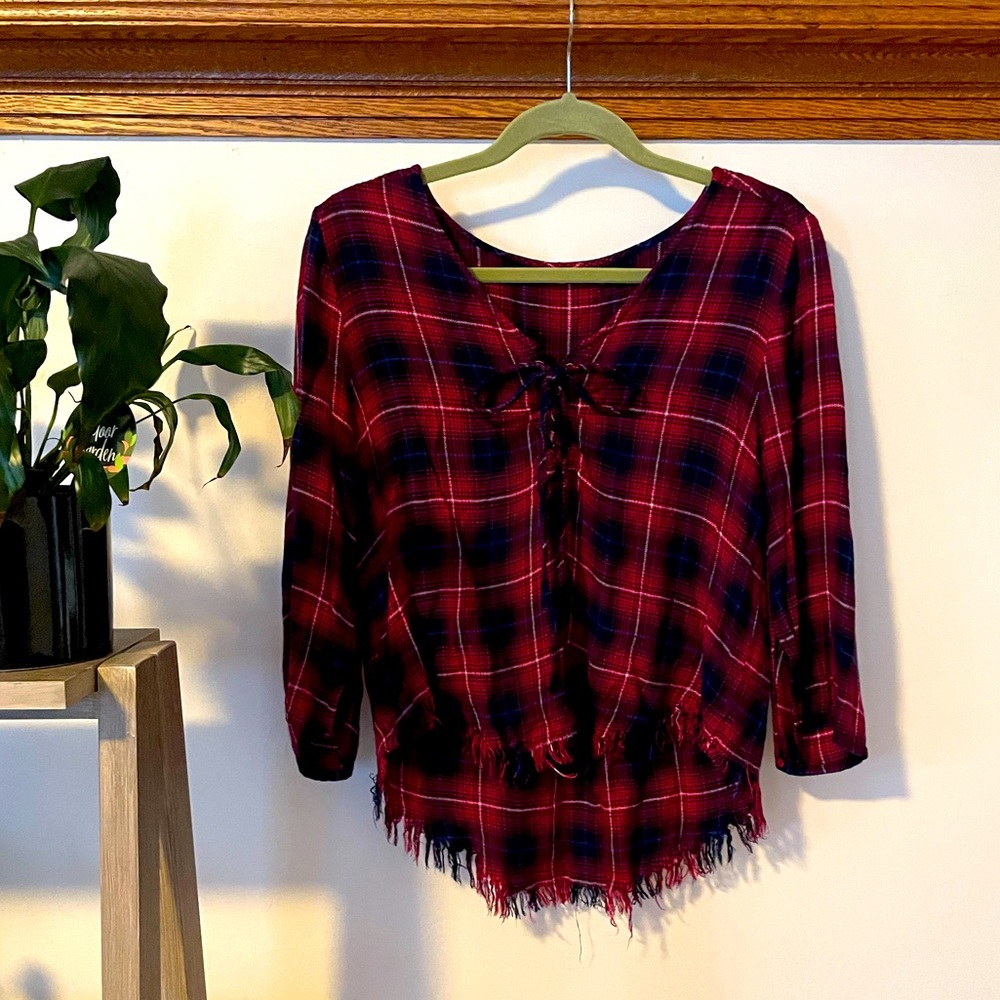 Distressed plaid shirt EUC